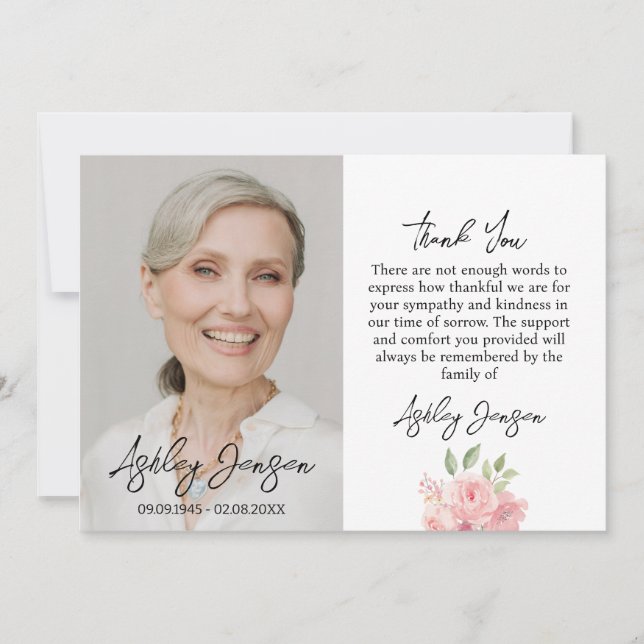 Sympathy Rose Photo Funeral Thank You Card Dankeskarte (Vorderseite)