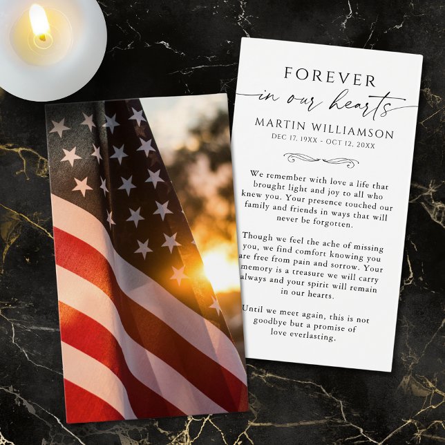 Sympathy USA Flag Cross Funeral Prayer Card (Créateur téléchargé)