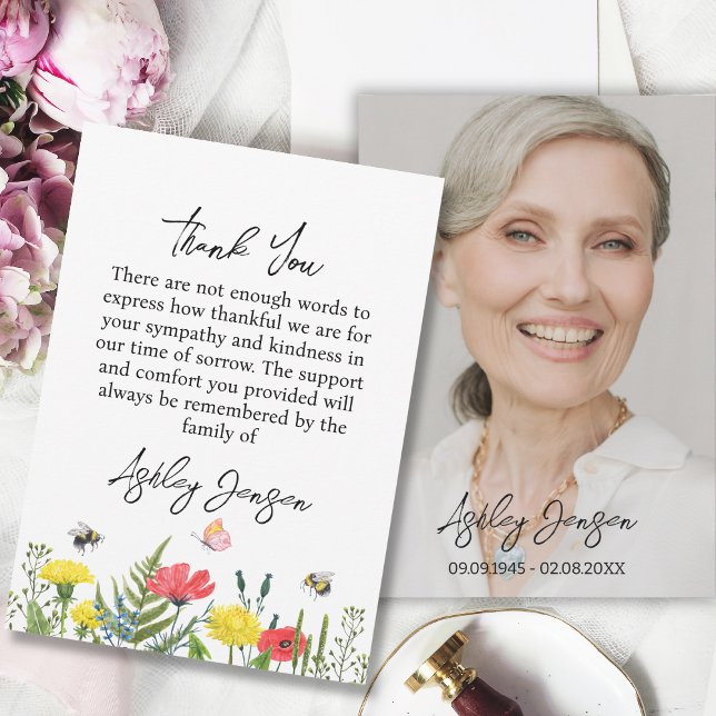 Sympathy Wildflower Photo Funeral Thank You Card Dankeskarte (Von Creator hochgeladen)