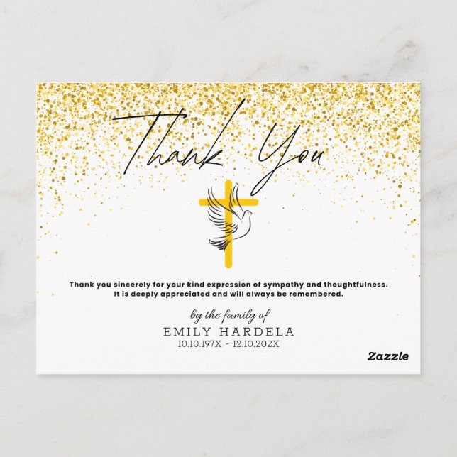 Symphaty Beerdigung Danke-Card - Imitats Glitzer Postkarte (Rückseite)