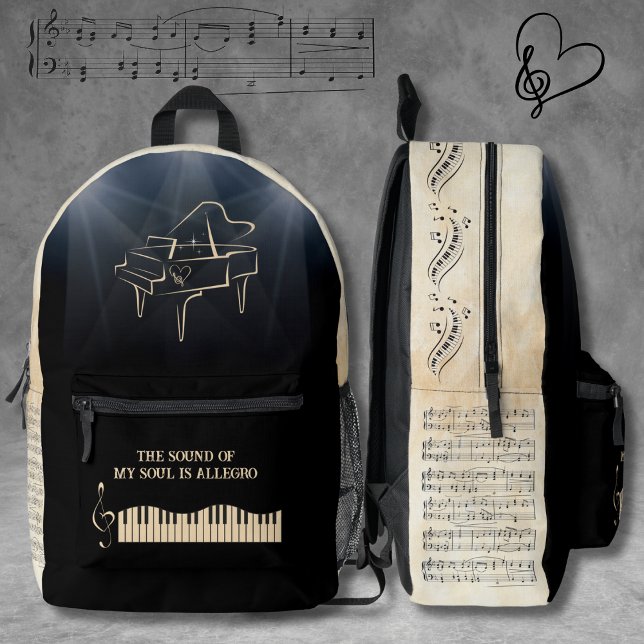 Symphonie musicale Sac à dos de piano noir et tan (Musical Symphony Black and Tan Piano Backpack)
