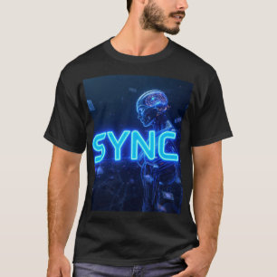 SYNC - Menschliches Gehirn KI Cyberpunk Neon Blau  T-Shirt