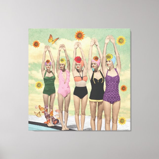 Synchronschwimmen Retro-Collage Leinwanddruck (Vorderseite)