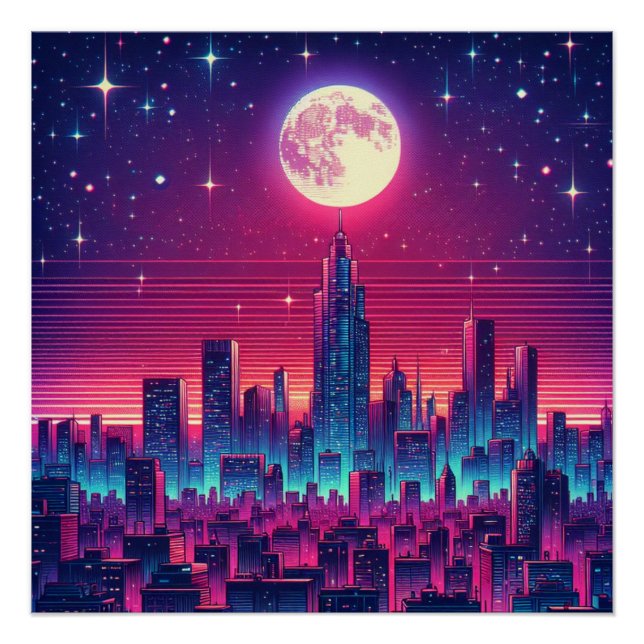 Synth City Skyline Poster (Vorderseite)