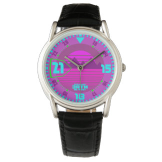 Synth Style 80er achtziger Retro lila Armbanduhr