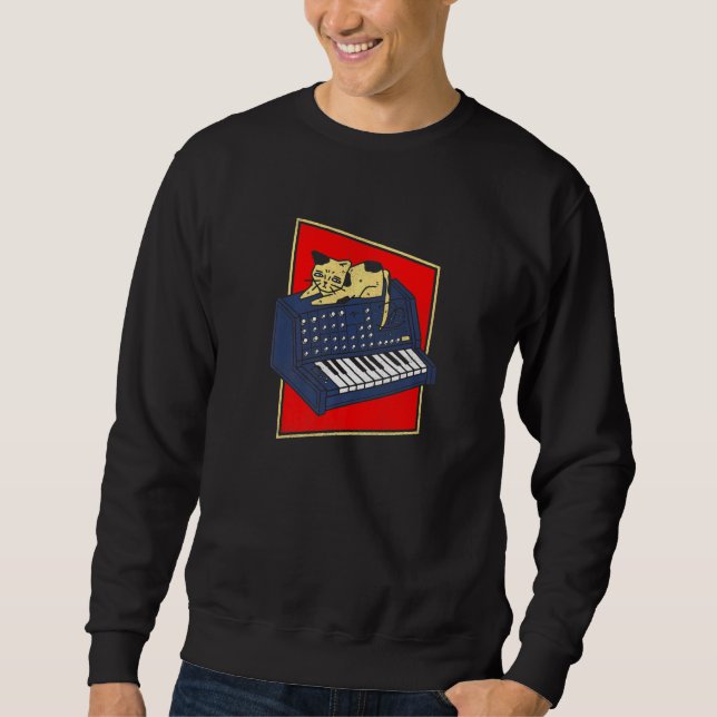 Synthesizer Cat Analog Synth Producer Modular Nerd Sweatshirt (Vorderseite)