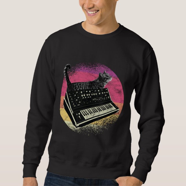 Synthesizer Cat Synth Vintage Tastatur Sweatshirt (Vorderseite)