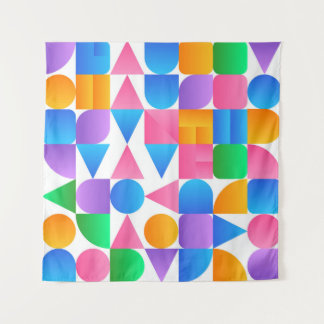 Synthwave Bauhaus Rainbow #2 (pink-blau-gelb) Wandteppich