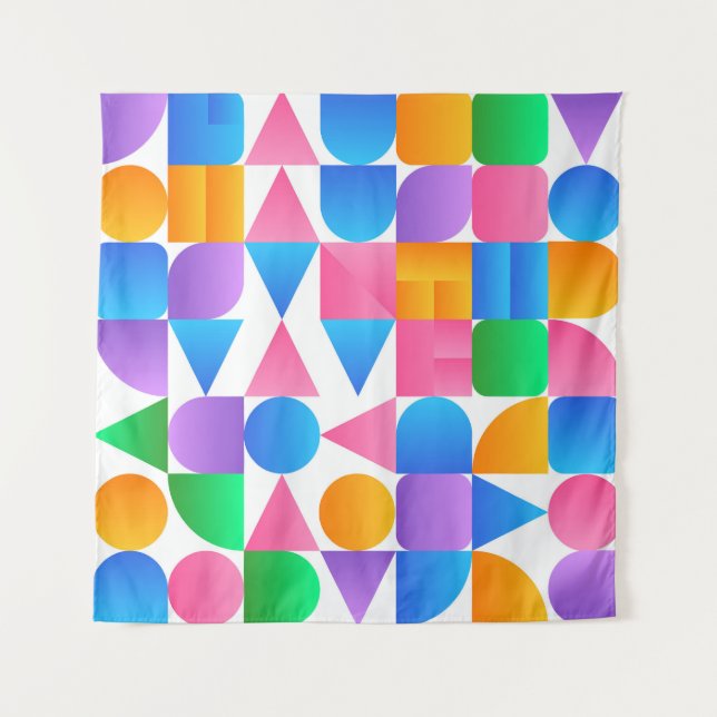 Synthwave Bauhaus Rainbow #2 (pink-blau-gelb) Wandteppich (Vorderseite)