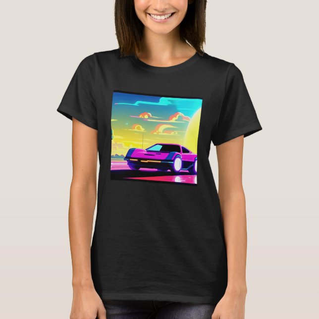Synthwave car outrun retrowave futuresynth sci fi  T-Shirt (Vorderseite)