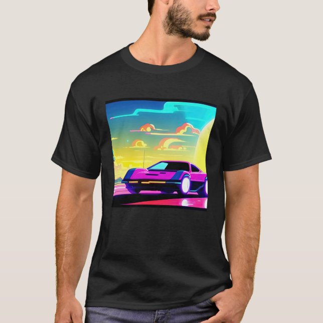 Synthwave car outrun retrowave futuresynth sci fi  T-Shirt (Vorderseite)