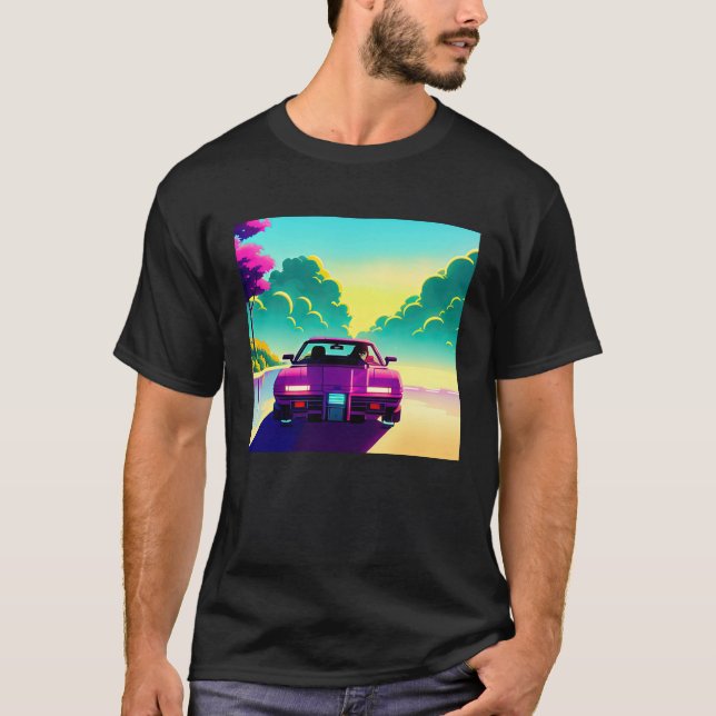 Synthwave car outrun retrowave futuresynth sci fi  T-Shirt (Vorderseite)