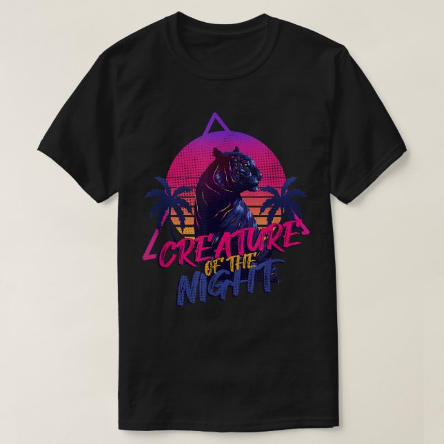 Synthwave Creature Of The Night Damwave Retrowav T-Shirt (Design vorne)