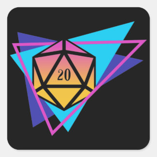 Synthwave D20 Dice Steampunk Tabletop RPG Quadratischer Aufkleber