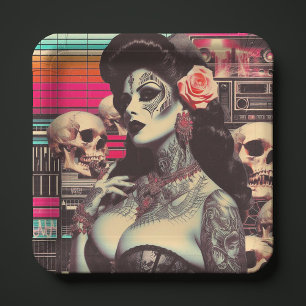 Synthwave Gruselige Pin-up Pappteller