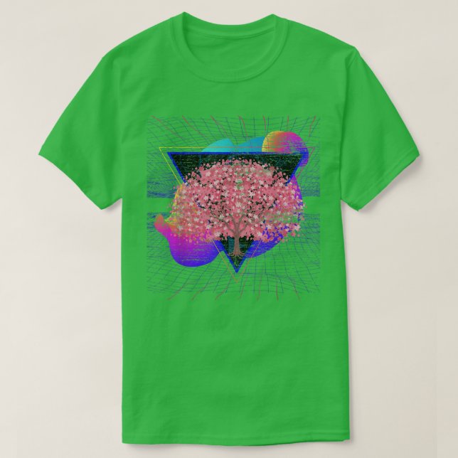 Synthwave Japan Sakura Tree Vaporwave Cherry Bloss T-Shirt (Design vorne)
