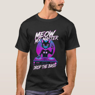 Synthwave-Katze DJ Cyberpunk Vaporwave EDM-Musikfe T-Shirt