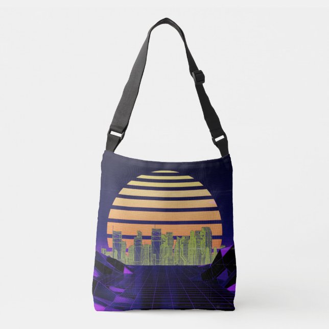 Synthwave-Lila Crossbody-Beutel Tragetaschen Mit Langen Trägern (Vorderseite)