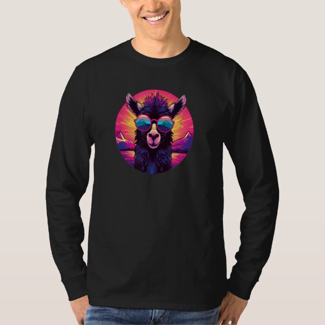 Synthwave Llama with Sunglasses Retro 80s T-Shirt (Vorderseite)