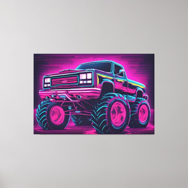 Synthwave Monster Truck Leinwanddruck (Vorderseite)