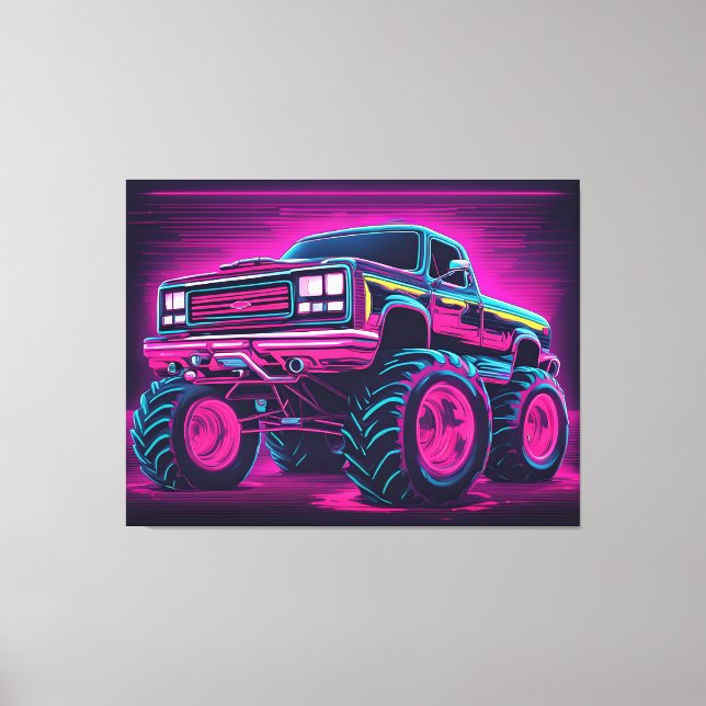 Synthwave Monster Truck Leinwanddruck (Vorderseite)