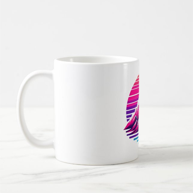 Synthwave Mountain Mug – Retro Sunset Coffee Cup Kaffeetasse (Links)