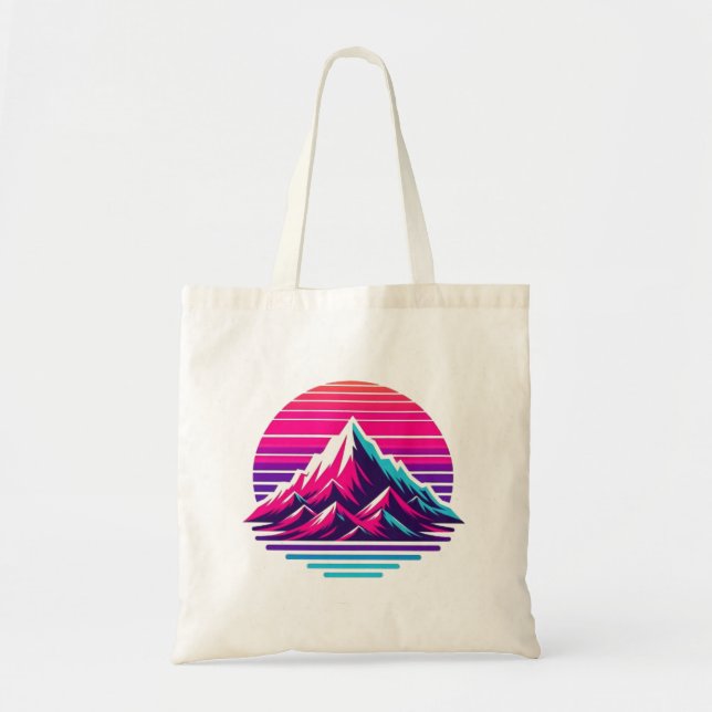Synthwave Mountain Tote Bag – Retro Sunset Vibes (Devant)