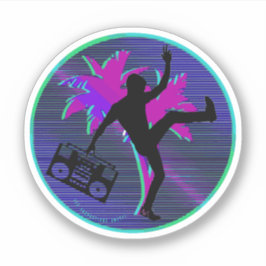 Synthwave Nebel Boombox Rundaufkleber 80er | Logo Aufkleber