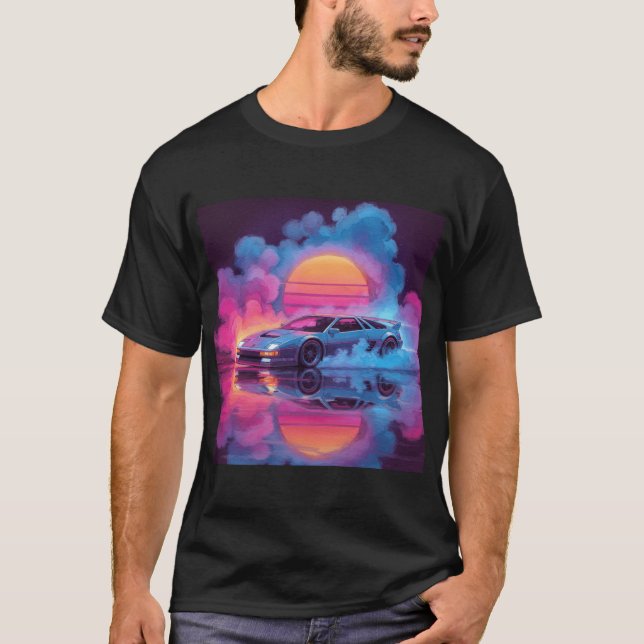 Synthwave Neon Car Graphic T-Shirt (Vorderseite)