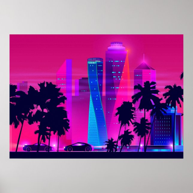 Synthwave Neon City Miami Vice Poster (Vorne)
