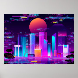 Synthwave Neon City - Tokio glitte Poster