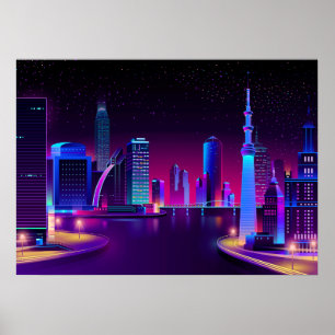 Synthwave Neon City ⛔ Vector art Poster