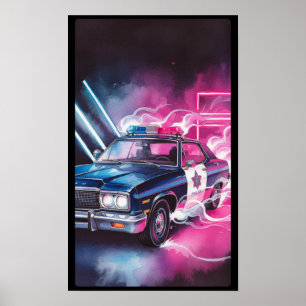 Synthwave Neon Police Car Poster