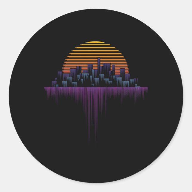 Synthwave Outrun Vaporwave City Ästhetik Runder Aufkleber (Vorderseite)