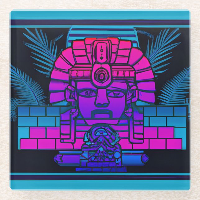 Synthwave Pharaoh Glasuntersetzer (Vorderseite)
