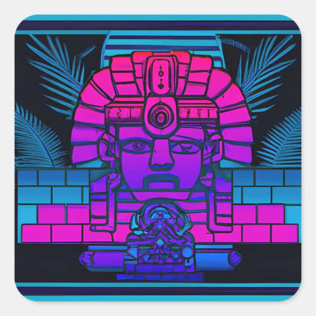 Synthwave Pharaoh Quadratischer Aufkleber (Vorderseite)