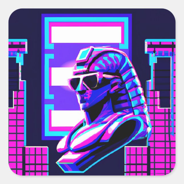 Synthwave Pharaoh Quadratischer Aufkleber (Vorderseite)