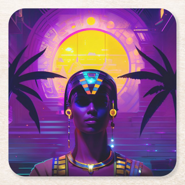 Synthwave Pharaoh Rechteckiger Pappuntersetzer (Vorderseite)