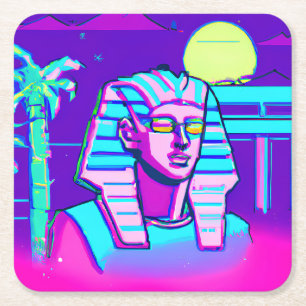 Synthwave Pharaoh Rechteckiger Pappuntersetzer