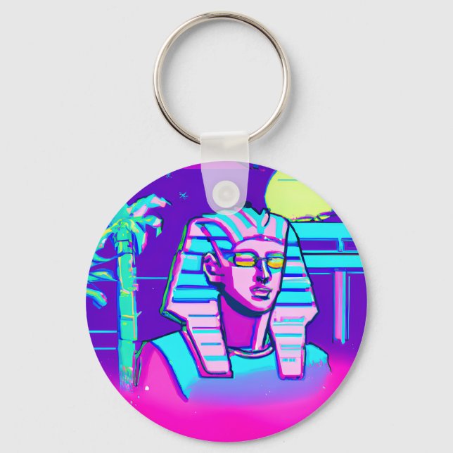 Synthwave Pharaoh Schlüsselanhänger (Vorderseite)