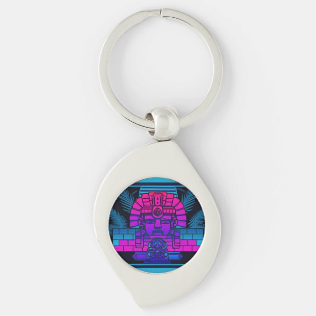 Synthwave Pharaoh Schlüsselanhänger (Vorderseite)
