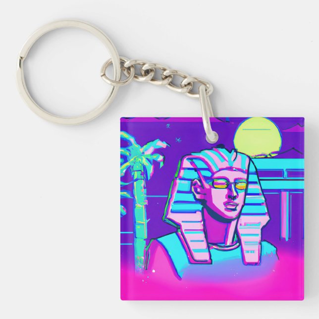 Synthwave Pharaoh Schlüsselanhänger (Vorderseite)