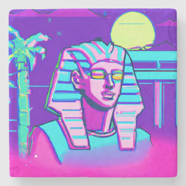 Synthwave Pharaoh Steinuntersetzer (Vorderseite)