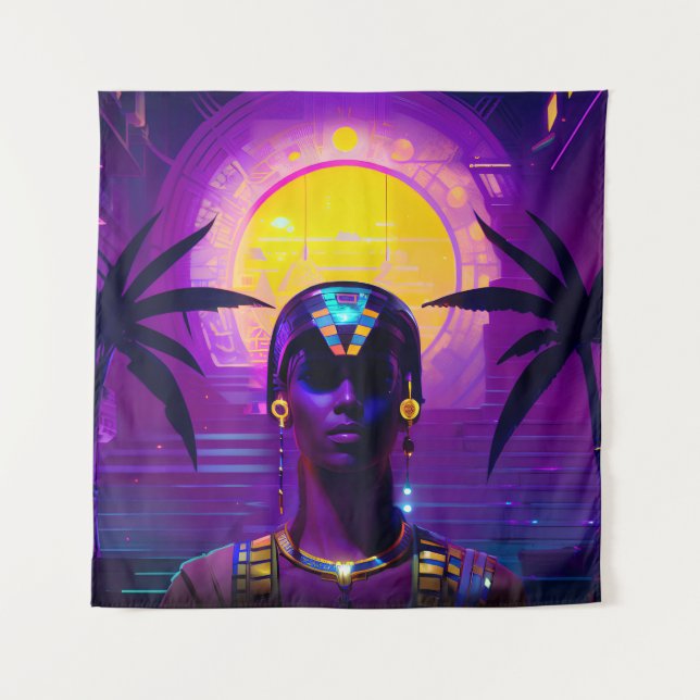 Synthwave Pharaoh Wandteppich (Vorderseite)