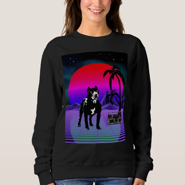 Synthwave Pitbull Dog Retro Boom Box Sweatshirt (Vorderseite)