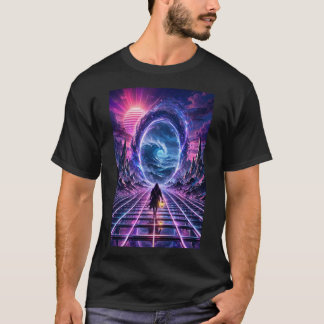 Synthwave-Portal — Chrome Horizon T-Shirt