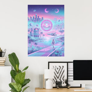 Synthwave Poster der futuristischen Stadt Neon S
