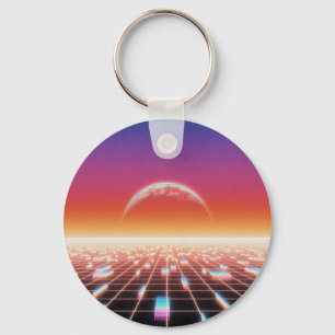 Synthwave-Retro-Futuristische Landschaft Schlüsselanhänger