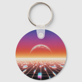 Synthwave-Retro-Futuristische Landschaft Schlüsselanhänger