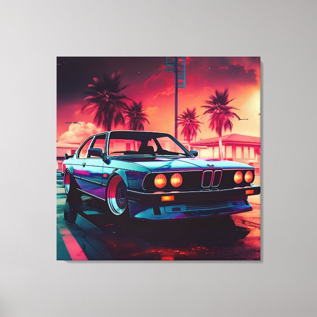 Synthwave-Trend - BMW Classics AI Generated Art - Leinwanddruck (Vorderseite)